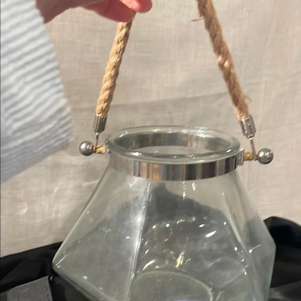 Glass Jar with Rope Handle and Silver trim